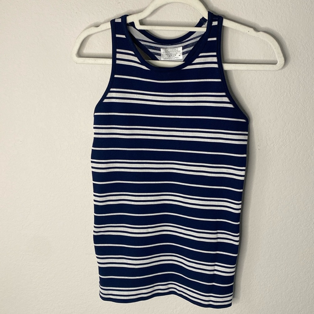 Athleta racerback tank. Navy/white stripe. Size M. Like new